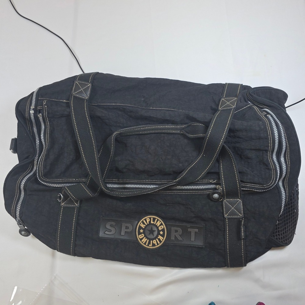 Kipling Sport Black Crinkle Nylon Duffle Bag Travel Gym Weekender 21 Inch Flaws